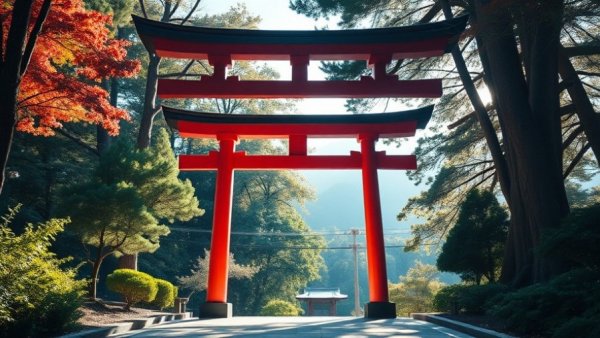 Serene traditional torii gate in a forest setting.