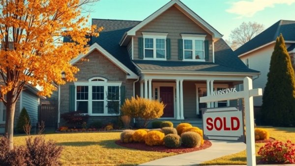 Modern Michigan home for sale with sold sign, real estate theme.
