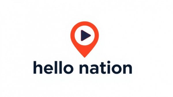 Modern 'hello nation' logo with play button.