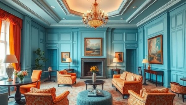 Brightly renovated Northern Michigan hotel lounge with vibrant decor.