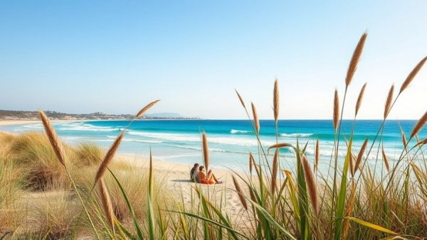 Relaxing Michigan beach scene for travel planning.