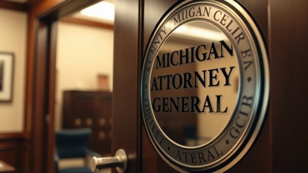 State of Michigan Attorney General office door seal.