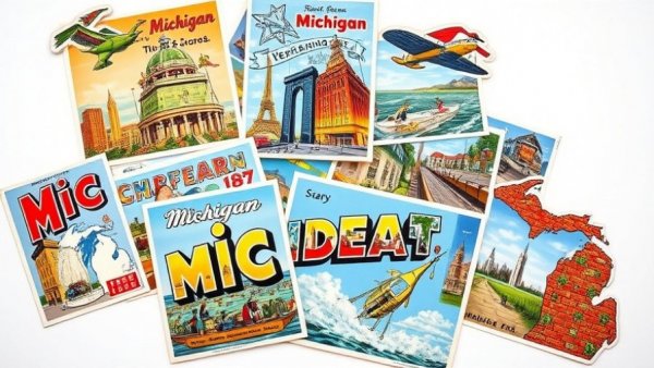 Colorful vintage Michigan postcards highlighting Michigan outdoor tourism.