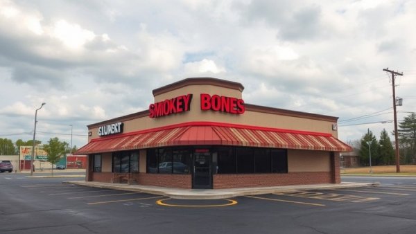 Closed Smokey Bones restaurant with overcast sky in Michigan.