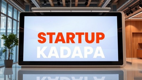 Start-Up Kadapa initiative digital display in a modern office.