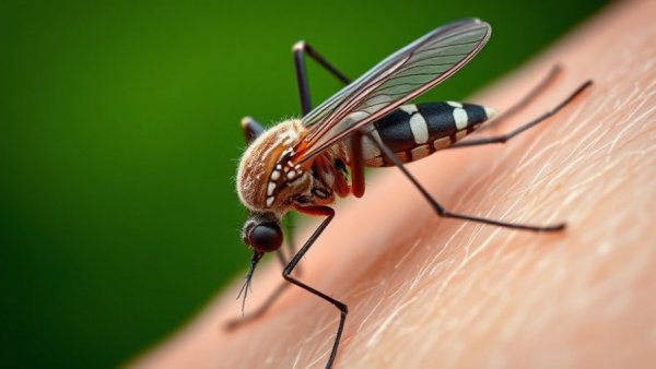 Close-up of mosquito feeding, relevant to Michigan agriculture pest control.