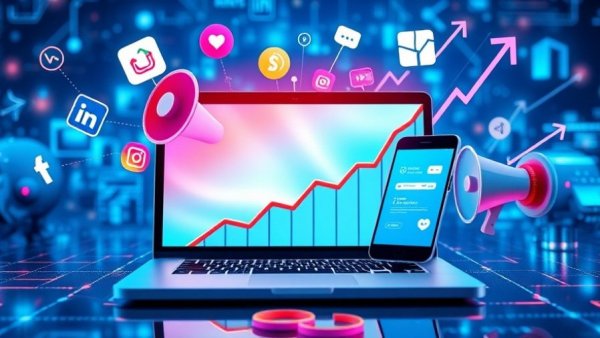 Digital marketing setup showcasing social media optimization solutions.