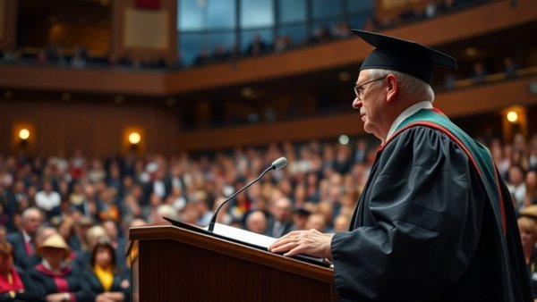 Speaker at Michigan State University commencement delivering a speech.