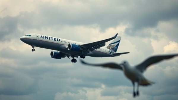 United Airlines plane ascending into cloudy sky, suggesting Lansing to Chicago flight delays.