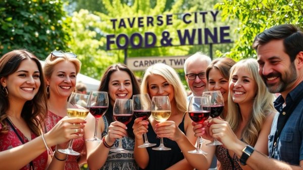 Cheerful group at Traverse City food festival in Michigan