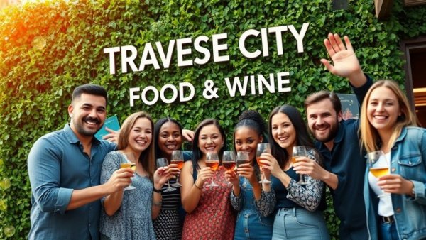 Group celebrating Traverse City Food & Wine event, Michigan fine dining.