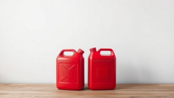 Gasoline cans on a shelf, related to lawn maintenance services.