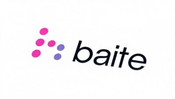 Modern logo design with lowercase 'b' in pink and blue.