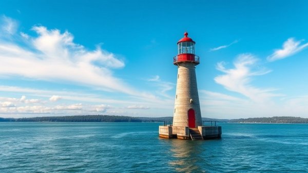 Quaint lighthouse on lake pier, perfect for Wisconsin road trips.