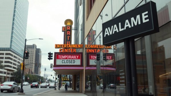 Lansing entertainment center closure sign with available property notice.