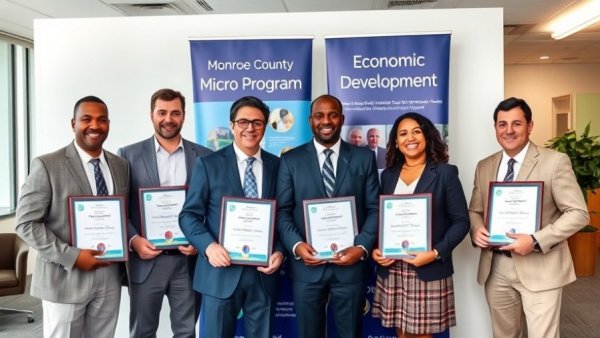 Michigan small business recognition event, award recipients posing with plaques.