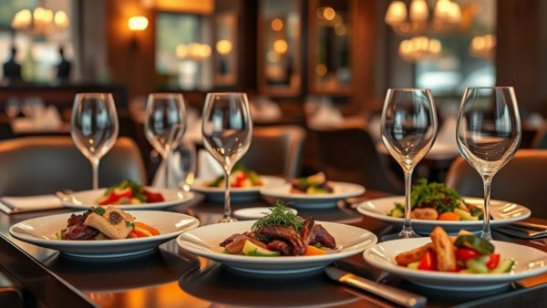 Elegant table setting at Michigan brunch restaurant with ambient lighting.
