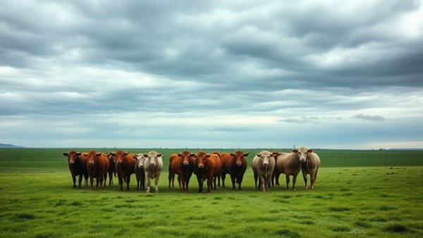 Cattle in Michigan agriculture field under overcast sky.