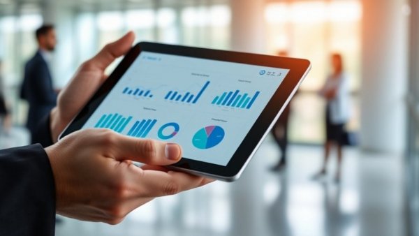 Professional analyzing data on tablet for automotive display units market in Asia.