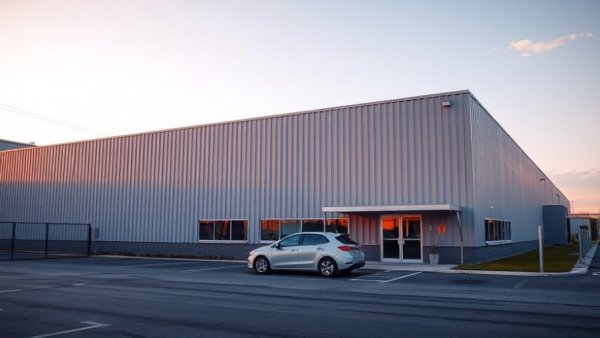 Modern industrial building at sunset during North American Fleet Days