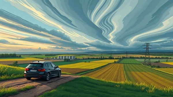 Rural scene with data center construction, depicting Michigan data center controversy.