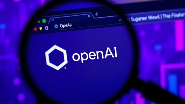 Magnifying glass focusing on OpenAI website on screen