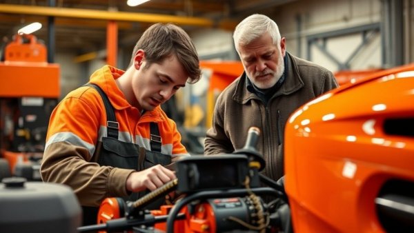 Technicians working on lawn equipment at ECHO National Training Center.