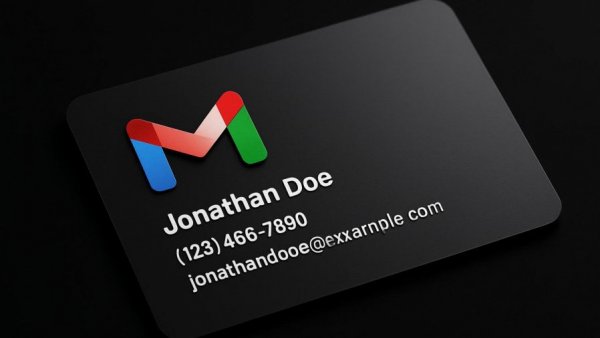 Modern digital business card with Gmail logo for safe Gmail accounts.