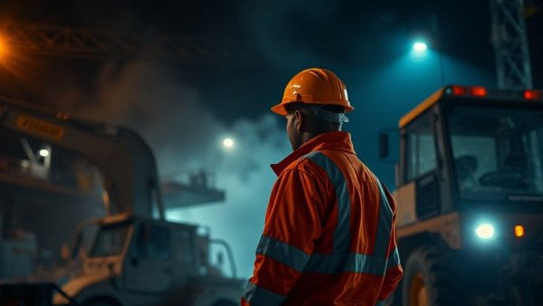 Local tree expert in Shelby Michigan working at night in safety gear near equipment.