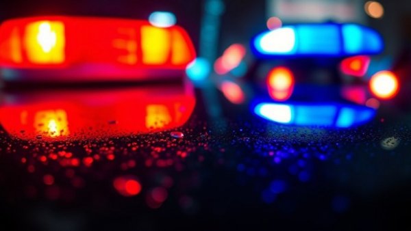 Police lights reflecting on wet surface for water safety awareness Michigan.