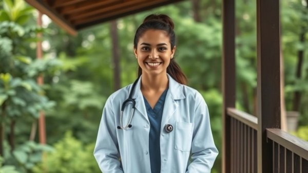 Woman in medical coat promoting healing in Northern Michigan communities.