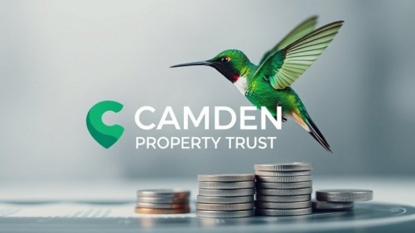Camden Property Trust logo with financial graphs and coins in background.