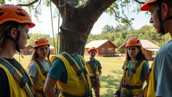 Arborist students practicing tree climbing at Wisconsin Lions Camp.
