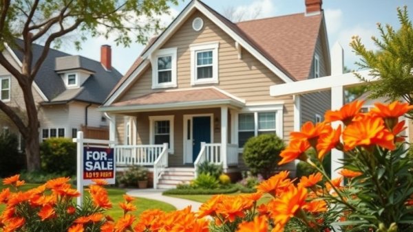 Oakland home for sale with sign and flowers in front.