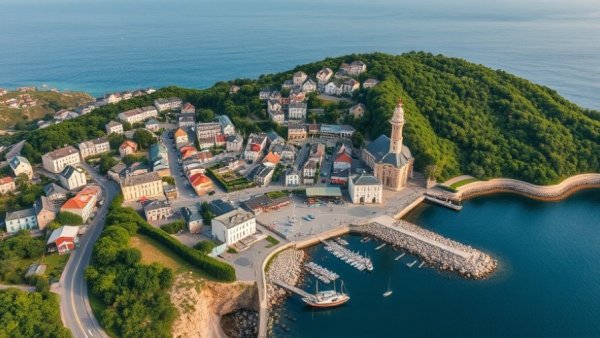 Charming small town in Michigan with scenic waterfront, capturing tranquility.