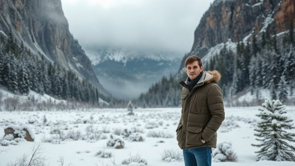 Casual young man in snowy valley, Valley Fever risks and awareness.