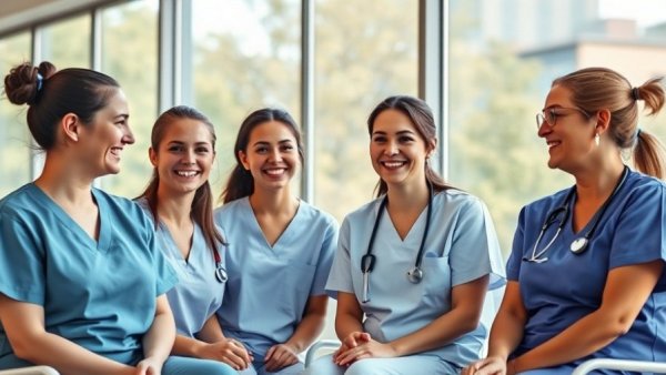 Four nurses from the same family, smiling and sitting in a Michigan hospital.