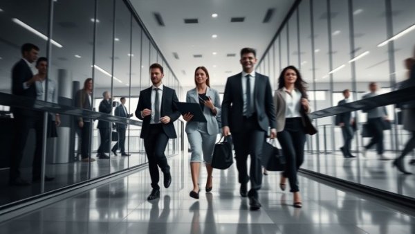 Corporate office scene with motion blur, real estate in Michigan.