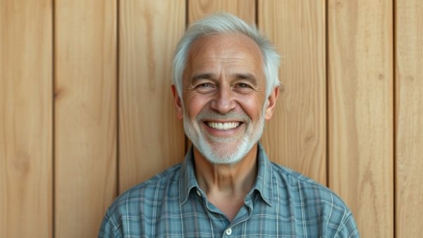 Smiling man near wooden wall, northern Michigan context