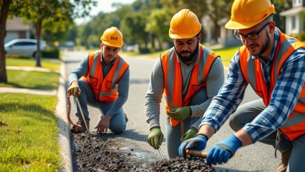 Michigan Water Trust Fund workers repairing road infrastructure.