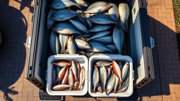 Truck packed with fish on a driveway emphasizing Michigan fishing rules.