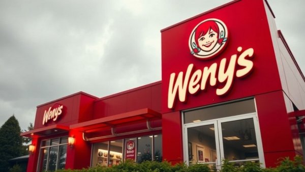 Vibrant Wendy's restaurant sign next to modern building