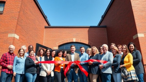 Opening ceremony of new food pantry in Three Rivers with ribbon cutting.