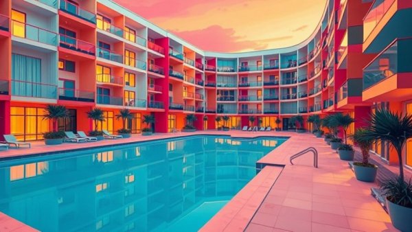 Retro styled apartment complex with pool, Downey multifamily investments.