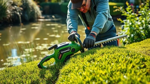Greenworks 82V Hedge Trimmer Review: efficient trimming in garden by water.