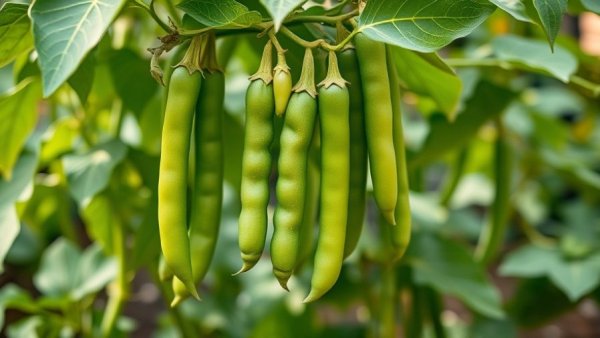 Green bean plant with pods; perfect for beginners gardening.