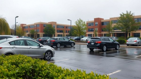 Eastern Michigan University parking lot on rainy day with sign