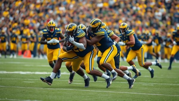 Brothers playing Michigan football in intensive game action.