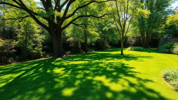 Lawn fertilization and weed control services Muskegon, lush green backyard.