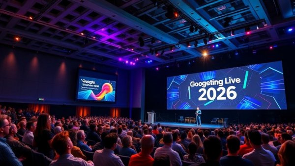 Keynote at Google Marketing Live 2026 with vibrant audience engagement.